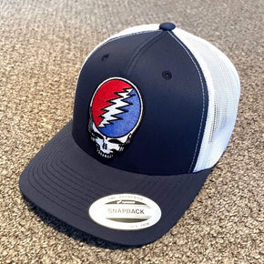 Grateful Dead Steal Your Face Hat SnapBack Trucker Handcrafted to Order / Color Navy/White Mesh