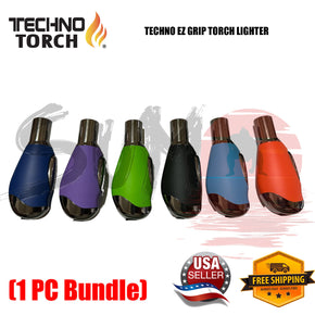 TECHNO Torch  4 1/4" Hand Metal Lighter Refillable Easy Grip Lighter  *CHOOSE* / Color Blue