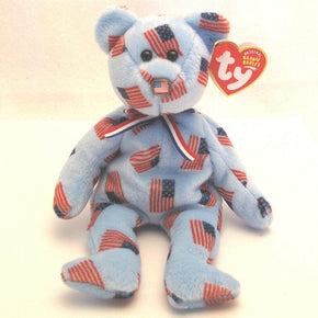 TY Beanie Baby Bear Union Light Blue with USA Flags Collectible Stars 2003