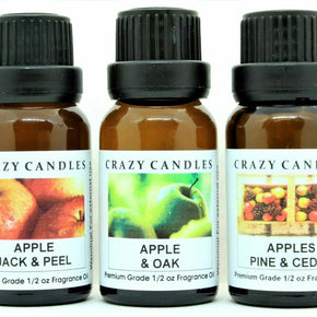 3 Oil Set Apple Jack Peel, Apple & Oak, Apples Pine & Cedar 1/2oz Crazy Candles