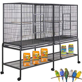 LARGE Double Birdhouse Treehouse Bird Breeder Cage Center Divider Rolling Stand