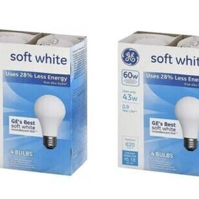 8 Pack GE 60 Watt Soft White Incandescent Light Bulbs A19