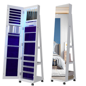 6 LEDs Mirror Jewelry Cabinet 360° Rotating Organizer Armoire Full Length Mirror / Color LED White
