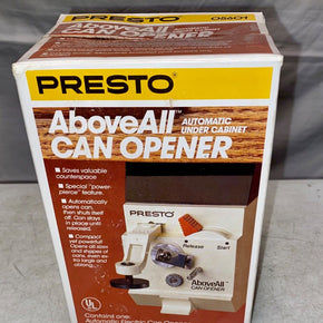 VINTAGE 1985 Presto “Above All” SLIM Under Cabinet Space Saver Can Opener 05601
