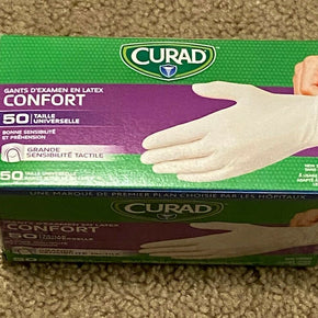 Curad Comfort Wear Powder-Free Latex Exam Gloves, 50-Count One Size Fits Most