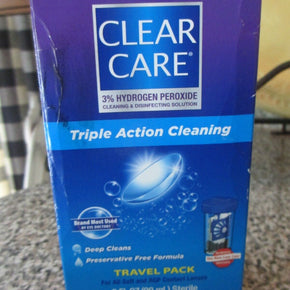 Clear Care Triple Action Contact Lens Cleaning  3oz Travel Kit Exp7/23Dented Box
