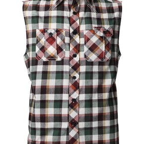 Mens Sleeveless Dress Shirts Button Down Slim Fit Casual Plaid Checker Flannel / Color KJ10_TREE / Size 4XL