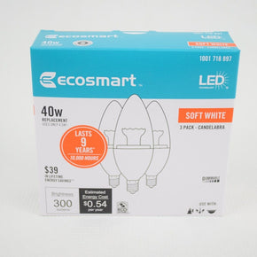 Ecosmart 4.5 watt LED Candelabra Dimmable bulb (40 watt replacement) 3 -pack