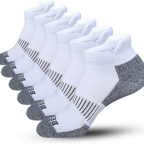 BERING Men's Performance Low Cut Running Socks (6 Pack) / Color White / Size Shoe Size: 6-12