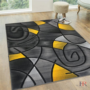 Yellow/Grey/Silver/Black/Abstract Area Rug Modern Contemporary Circles and... / Size 8x10 Feet