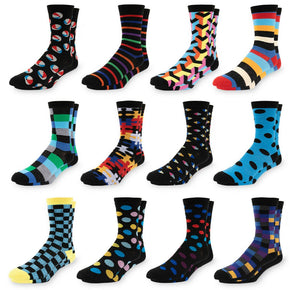 Men's Dress Socks Size 10-13 Colorful Funky Patterned Crew Socks 12 Pairs / Color style 1 / Size. Shoe Size 12-16/ Sock Size 13-15