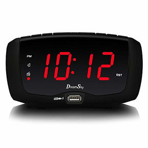 DreamSky Digital Alarm Clock Radio, FM Radio, 1.4 Inches Large Red LED Number Display, Dual USB Charging Ports, 3.5 mm Headphone Jack, Snooze, DST, Sleep Timer