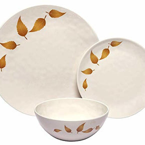 Melange 12-Piece 100% Melamine Dinnerware Set (Gold Leaves Collection ) | Shatter-Proof and Chip-Resistant Melamine Plates and Bowls | Dinner Plate, Salad Plate & Soup Bowl (4 Each)