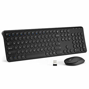 iClever GK06 Wireless Keyboard and Mouse Combo - 2.4G Portable Wireless Keyboard Mouse for Windows Laptop, Rechargeable Battery Ergonomic Design Full Size Slim Stable Connection Round Keycaps, Black