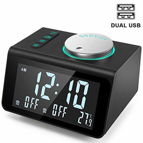 ANJANK Small Alarm Clock Radio - FM Radio,Dual USB Charging Ports,Temperature Display,Dual Alarms with 7 Alarm Sounds,5 Level Brightness Dimmer,Headphone Jack,Bedrooms Sleep Timer