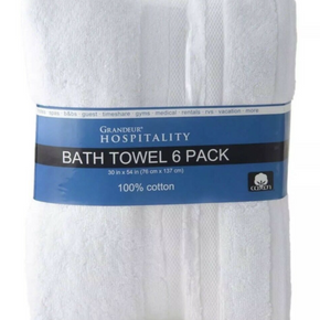 Grandeur Hospitality 100% Cotton Bath Towels - White, Pack of 6